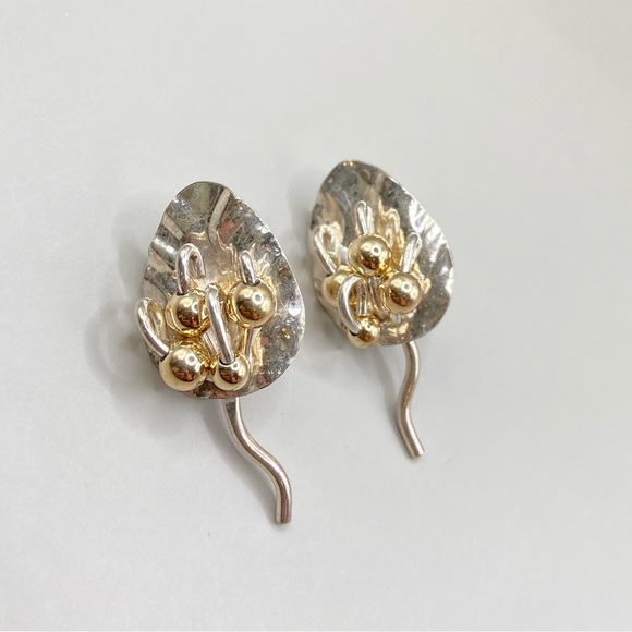 Ladda Bihler Sterling Silver and Gold Leaf Earrings - Picture 2 of 6